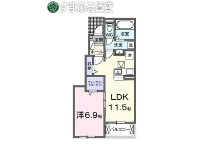 ウィステリア アール.II(1LDK/1階)の間取り写真