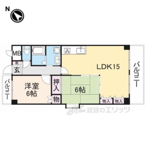 ベルデ帝塚山(2LDK/2階)の間取り写真
