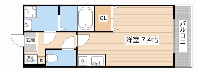 エクセル田中 W棟(ワンルーム/2階)の間取り写真