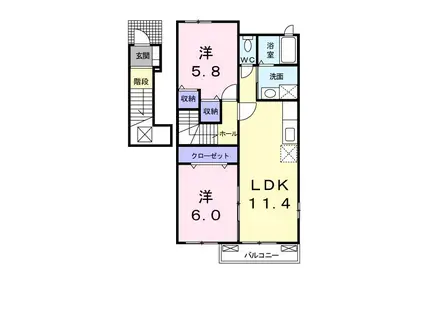 ワンネスサピーB(2LDK/2階)の間取り写真
