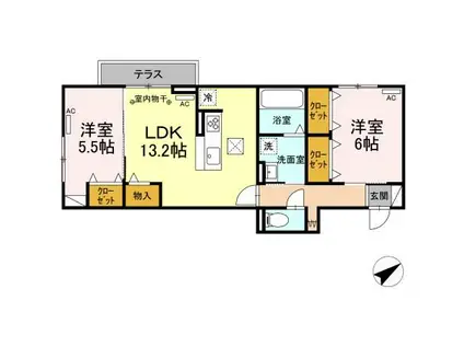 ディーシャンブル大黒田II(2LDK/1階)の間取り写真