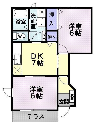 アスペンベールC(2DK/1階)の間取り写真