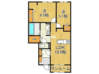 グラン・グラースI(2LDK/1階)の間取り写真