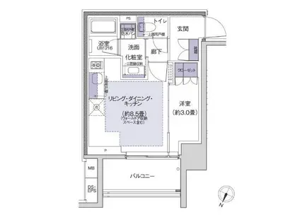 プラウド横浜阪東橋(1LDK/8階)の間取り写真