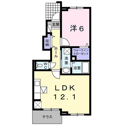 カーサスカイI(1LDK/1階)の間取り写真