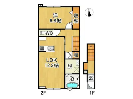 サニーサイド富士見町(1LDK/2階)の間取り写真