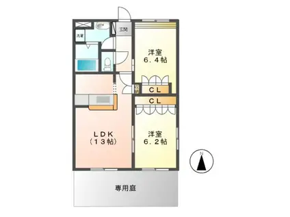 フルートドリーム B棟(2LDK/1階)の間取り写真