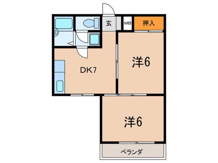 シャルム桜ヶ丘(2DK/1階)の間取り写真