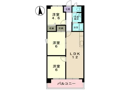 小山サンハイツ2(3LDK/3階)の間取り写真
