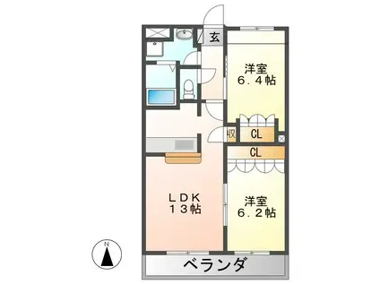 フォレブルー(2LDK/1階)の間取り写真