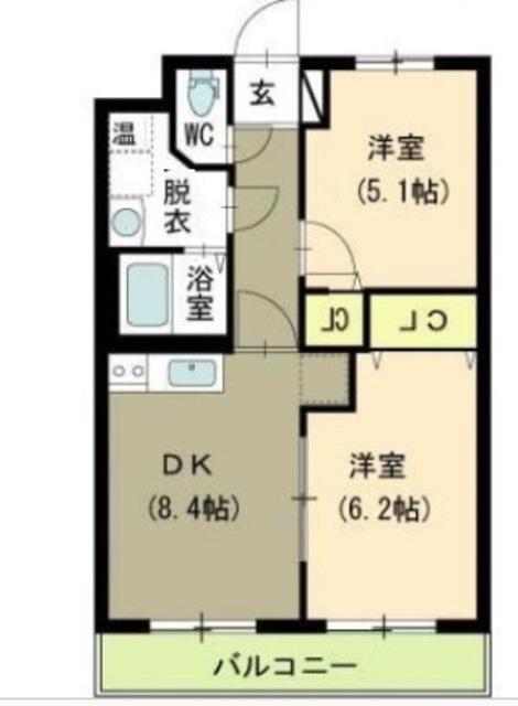 ヒーローマンションみずき野(2DK/2階)の間取り写真