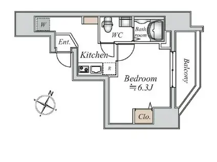 ドゥーエ千駄木(1K/3階)の間取り写真