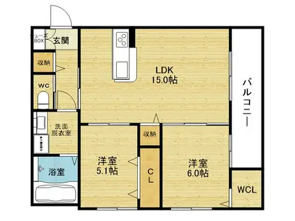 ベルヴェーレ佐井寺(2LDK/3階)の間取り写真