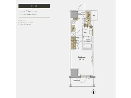 ザ・パークハビオ麻布十番(1K/4階)の間取り写真