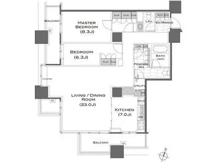 パークアクシス青山一丁目タワー(2LDK/22階)の間取り写真