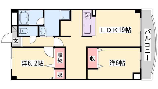 手柄アートスカイハイツ(2LDK/8階)の間取り写真