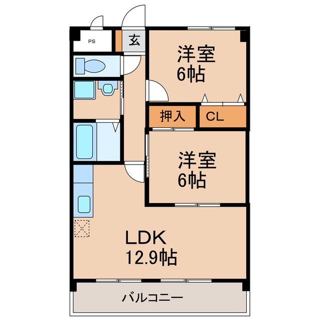マ・メゾン小牧原 南館(2LDK/1階)の間取り写真