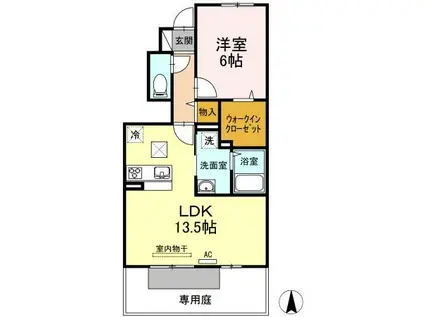 クレセール三谷(1LDK/1階)の間取り写真