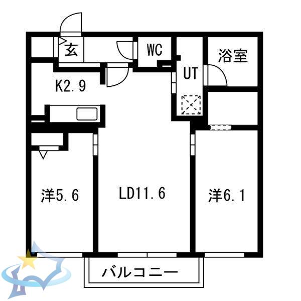 LA MAANA旭山公園通(2LDK/4階)の間取り写真
