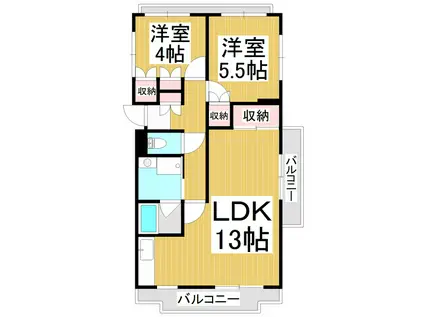 ポルテボナール茜(2LDK/1階)の間取り写真
