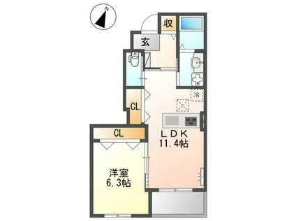 ルミナス ケイポート(1LDK/1階)の間取り写真