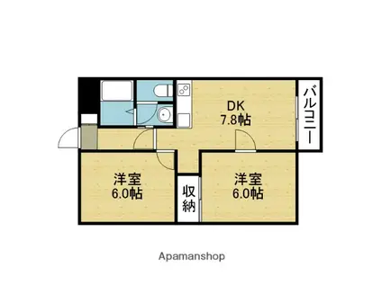 サンポートハイム舎利寺(2DK/5階)の間取り写真