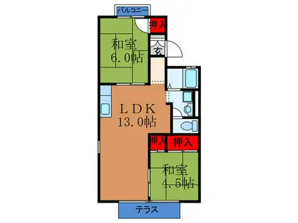 パセオ豊里B棟(2LDK/1階)の間取り写真