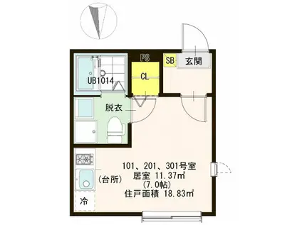ハーモニーテラス 五反野IV(ワンルーム/1階)の間取り写真