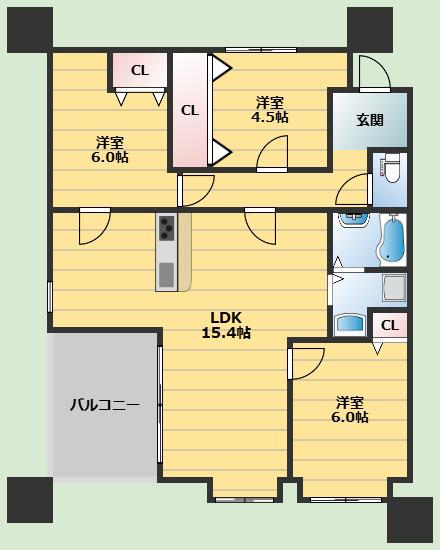 カーサ千里山(3LDK/3階)の間取り写真