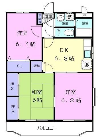 鯉田マンション(3DK/3階)の間取り写真