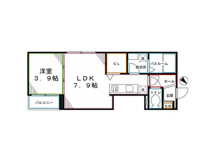 カサート国立(1DK/2階)の間取り写真