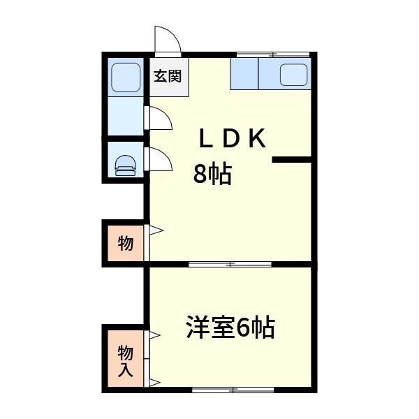 阪急京都線 高槻市駅 徒歩6分 2階建 築62年(1LDK/1階)の間取り写真
