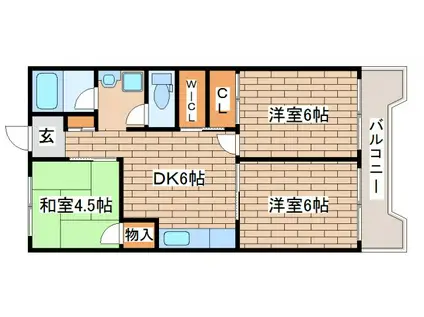 ビレッジハウス港島タワー(3DK/6階)の間取り写真