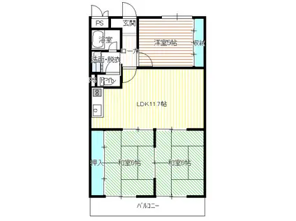 第二西垣ハイツ(3DK/2階)の間取り写真