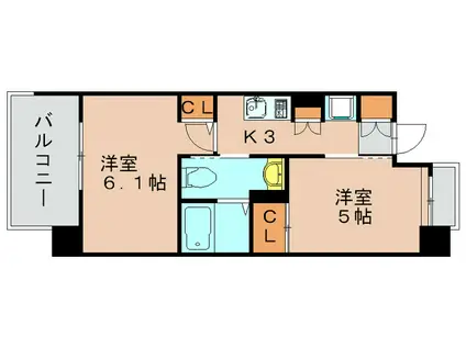 エステムプラザ福岡・県庁前ネオシス(2K/10階)の間取り写真