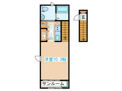 ベルフィオーレ(1K/2階)の間取り写真