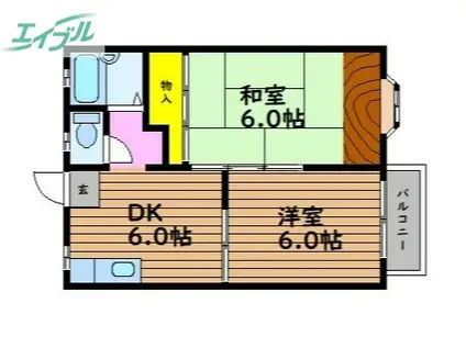 ロココ福田(2DK/2階)の間取り写真
