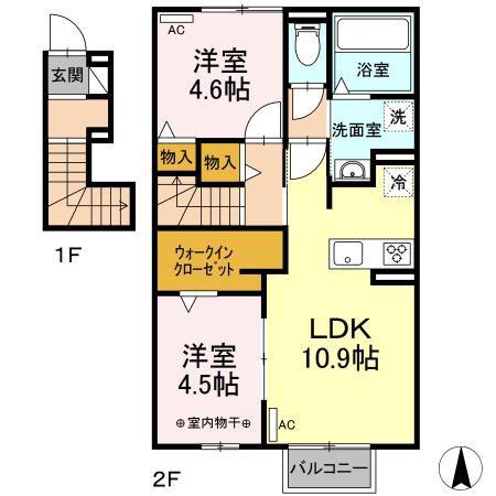 セジュールあいざわ(2LDK/2階)の間取り写真