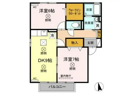 コンフォート A棟(2DK/1階)の間取り写真