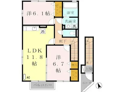 リュイール名谷(2LDK/2階)の間取り写真