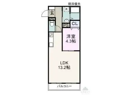 クロワゾン(ワンルーム/3階)の間取り写真