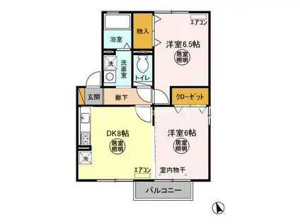 グリーンヴィラ カサハラ C(2DK/2階)の間取り写真