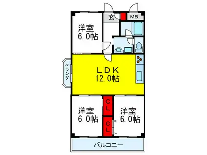 第2玉一ハイツ(3LDK/6階)の間取り写真
