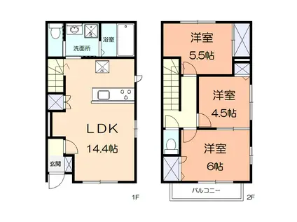 アメニティー寒川町一之宮アパート(3LDK/1階)の間取り写真
