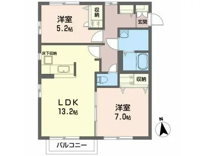 プレジール・パルクII(2LDK/1階)の間取り写真