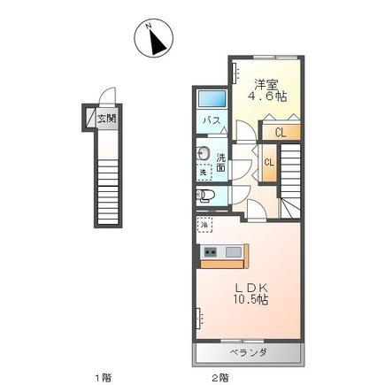 シャイン ハートII(1LDK/2階)の間取り写真