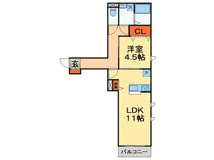 パインウエーブハイム(1LDK/2階)の間取り写真