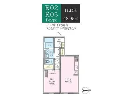 ティーリミテッド(1LDK/1階)の間取り写真