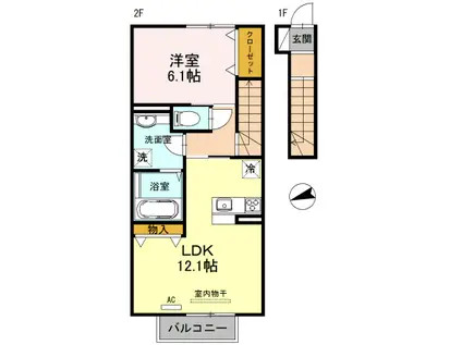 フォルティス(1LDK/2階)の間取り写真