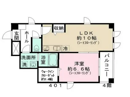 シャルム両国(1LDK/4階)の間取り写真